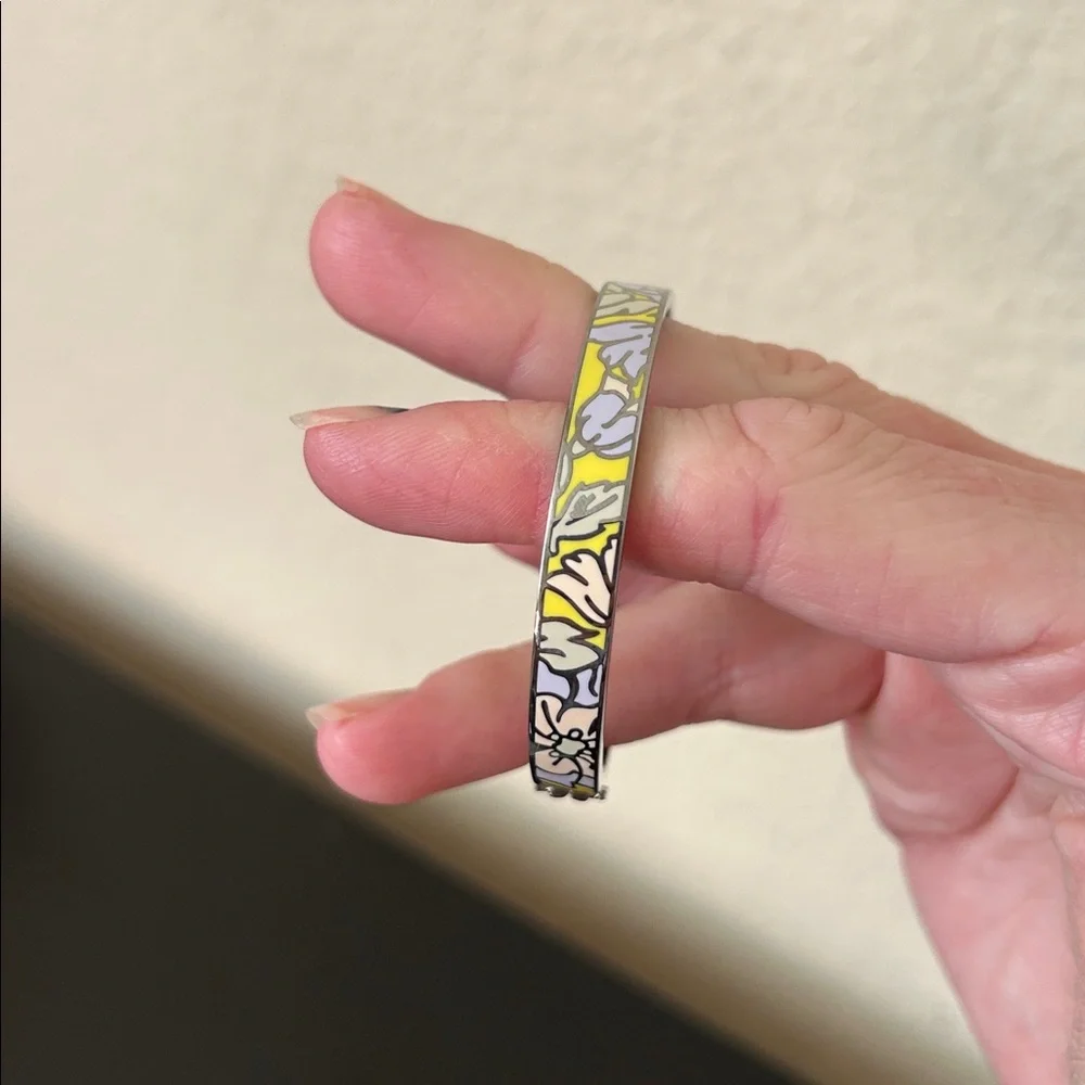 Tory Burch Silver with Yellow Floral Kira Enamel 7mm Bracelet NWT Style 149741